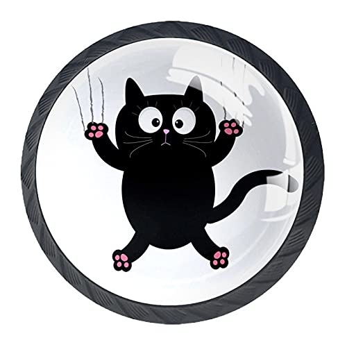 Bouton de meuble chat noir rond en verre pour décorer la commode de la chambre ou du salon