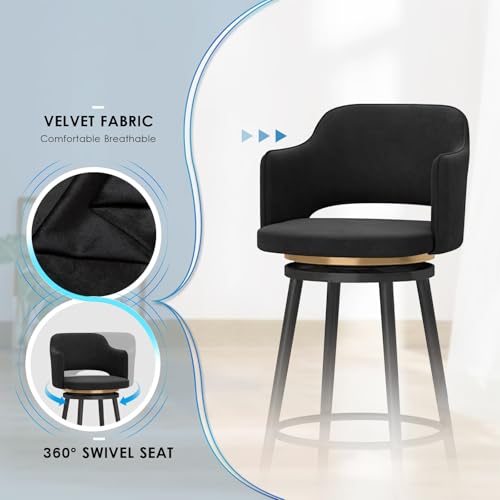 Tabouret de comptoir pivotant velours haut de gamme et structure métal - 6