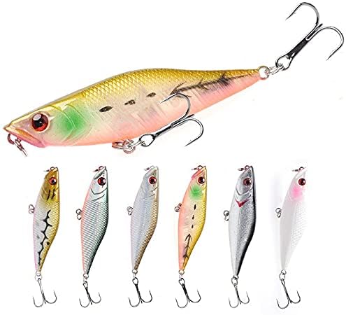 LIUSHI 2 señuelos de pesca con forma de arrastre para ojos en 3D, cebo duro de minnow de 2.756in, cebo artificial para señuelo de pesca (color 1,