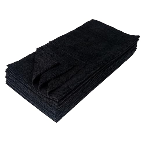 Eurow Ultrasonic Cut 300 GSM Microfiber Cleaning Towels, Streak-Free, Lint-Free, Ultra Absorbent, Scratch-Safe, for Auto Detailing, Home, Kitchen & Multipurpose Use, 16x16, 12-Pack, Black