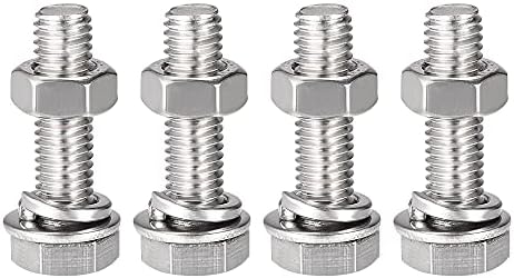 sourcing map M8 x 25mm Hex Head Screws Bolts, Nuts, Flat & Lock Washers Kits, 304 Stainless Steel Fully Thread Hexagon Bolts 4 Sets