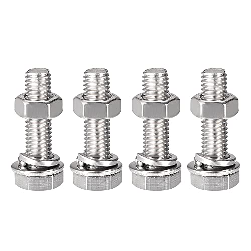 Image of sourcing map M8 x 30mm Hex Head Screws Bolts, Nuts, Flat & Lock Washers Kits, 304 Stainless Steel Fully Thread Hexagon Bolts 4 Sets