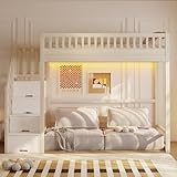 ILLUMINAZIONE LED INTEGRATA: questo letto a soppalco è dotato di una striscia luminosa a LED sotto il letto e fornisce un'illuminazione delicata dell'ambiente che migliora la visibilità di notte e crea un'atmosfera accogliente. La luce soffusa è ideale per leggere, rilassarsi o muoversi in sicurezza durante la notte, senza bisogno di una luce del soffitto abbagliante.