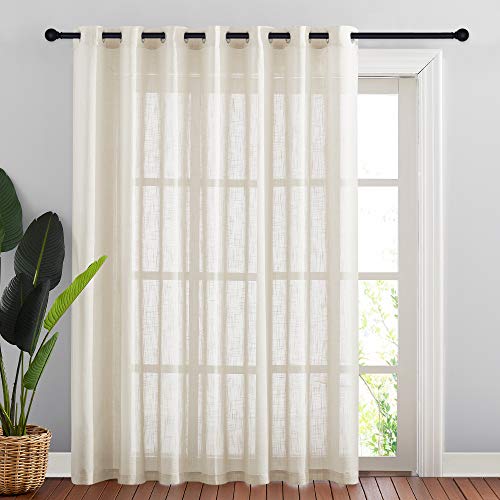 NICETOWN Linen Textured Sheer Curtains - Extra Wide Grommet Semi Voile Curtain Panel Window Treatment Drape for Living Room/Bedroom/Patio, Beige, 100