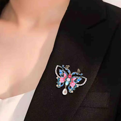 Image of ABJFJE Gold Enamel Crystal Butterfly Brooches for Womne Elegant Rhinestone Pearl Animal Brooch Pins Fashion Jewelry Brooch pin Accessories for Women Gift