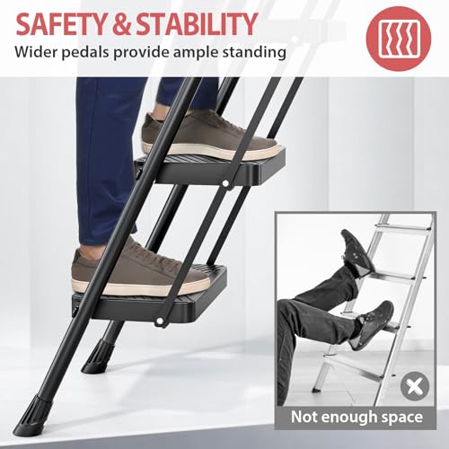 KINGRACK Folding 5 Step Ladder, Portable Ladder for Multi-Purpose, Home, Kitchen, Heavy Sturdy Steel Step Stool with Anti-Slip Wide Pedals, Handrail, Safe-Lock Design, Pass 500lbs Load Testing, Black by KINGRACK - Image 6