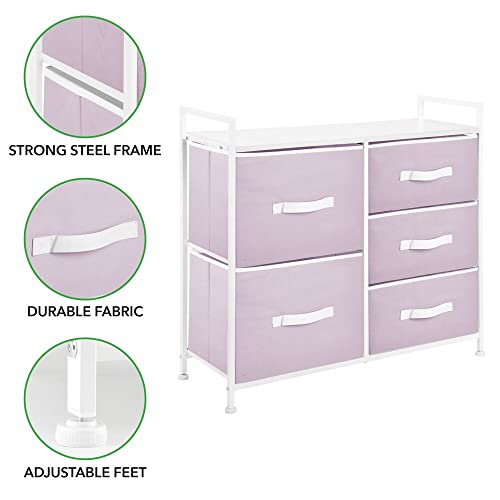 Mdesign 30.03" High Steel Frame/Wood Top Storage Dresser Furniture Unit With 5 Removable Fabric Drawers - Tall Bureau Organizer For Bedroom, Living Room, Closet - Jane Collection - Light Purple/White #TOP1