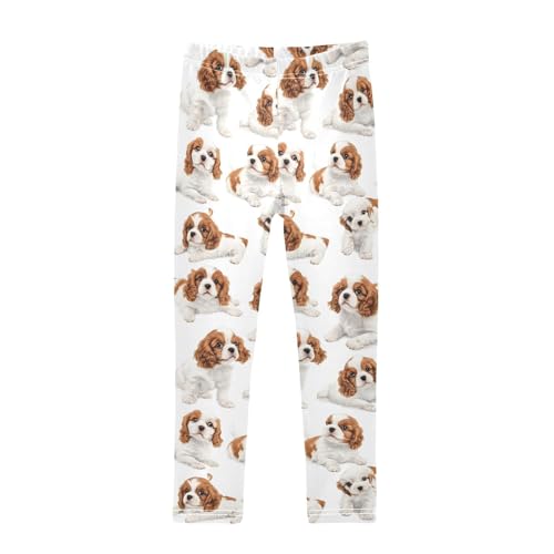ALAZA Girls' Leggings Children's Yoga Pants Skinny Printed Dance Cavalier Puppy Brown White Comfortable 4T