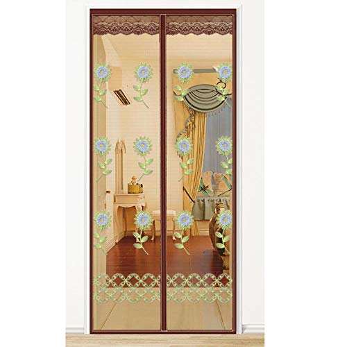 Patrón De Girasol Verde Mosquitera Con Imanes Para Puertas 100x210cm / 39x82inches Mosquiteras De Puerta para puerta de entrada y hogar afuera Niños / mascotas entran fácilmente,Fácil de Montar sin T