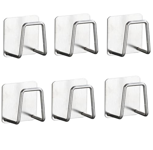 YIKANGHENG Sponge Drain Rack, 6 Pcs 2 Inch x 2 Inch Stainless Steel Self-Adhesive Hooks for Kitchen, Washbasin and Bathroom (6)