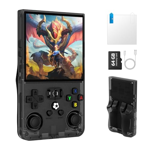 Image of R36MAX Retro Handheld Game Console, Retro Gaming Console 4.0'' IPS HD Screen, Portable Video Game Console with Open Linux System & 4000mAh Battery (Transparent Black 64GB)