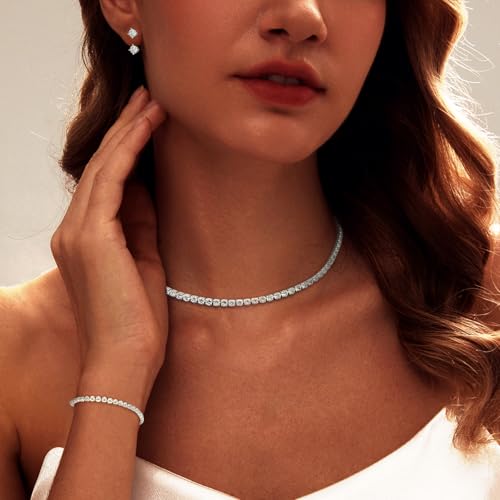 Luxval Tennis Necklace Set for Women Tennis Bracelets Diamond Earrings Sterling Silver Necklace Wedding Jewelry for Bride Silver Jewelry Sets for Women Gift4
