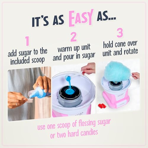 Nostalgia Cotton Candy Machine -Cotton Candy Maker With 2 Reusable Cones, 1 Sugar Scoop - Cotton Candy Machine for Kids Works with Flossing Sugar or Hard Candy for Fun & Convenience-Pink by Nostalgia - Image 5