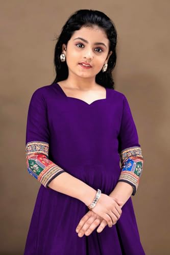 Image of Cotton Silk Long Anarkali Kurta for Girls