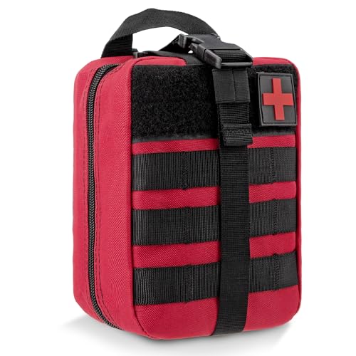 Songella Bolsa de Primeros Auxilios Vacía Molle Táctica Bolsa Médica al Aire Libre Impermeable para Camping Senderismo Viaje Hogar (Rojo)