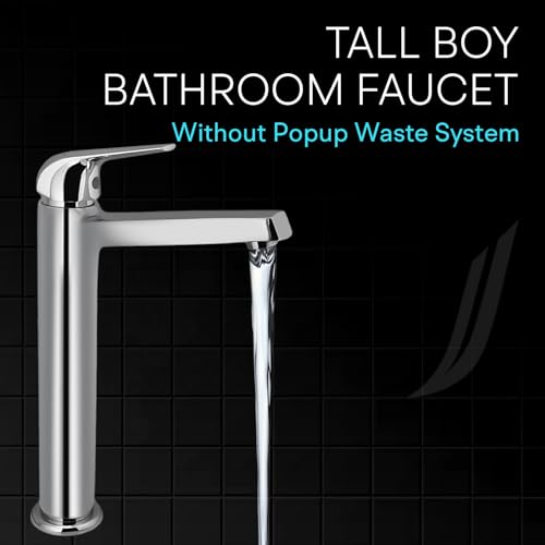 Image of Jaquar 600mm Long Braided Hoses Single Lever Tall Boy Bathroom Faucet - Without Popup Waste System, Premium Modern Design, Sliver, Chrome Finish