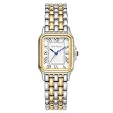 CHEETAH Orologi da donna in oro con cassa rettangolare vintage, diametro cassa 26 mm, numeri romani neri, cinturino in acciaio metallico, impermeabile fino a 3 atm, Argento Oro Bianco, Retro e alla