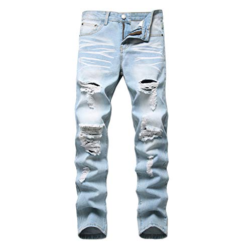 Jueshanzj Men's Ripped Distressed Jeans - Casual Slim Fit Denim Pants, Multiple Sizes (28-42) - View #6