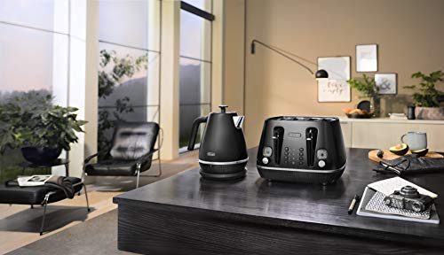 De'Longhi Distinta X KBIN3001.BK Designer Kettle, Brushed Steel, 360 Swivel Base, Cord Storage, 1.7 Litre, Anti-limescale Filter -Black