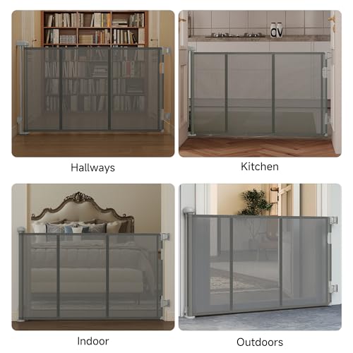 Real Relax 71 inch Retractable Pet Gates 34 inch Tall, Retractable Dog Gate, with Reinforced Strip Design and Metal Hook to Prevent Crawling Through for Stairs, Doorways, Hallways, Indoor/Outdoor by Real Relax - Image 8