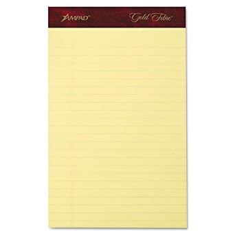 Ampad Gold Fibre Writing Pads, Jr. Legal Rule, 5 x 8, Canary, 4 50-Sheet Pads/Pack