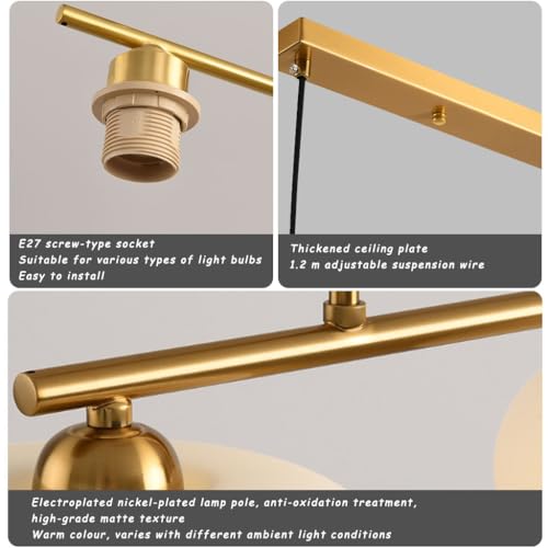 Lámpara colgante de vidrio de 3 luces E27 con base recta ajustable para comedor 8