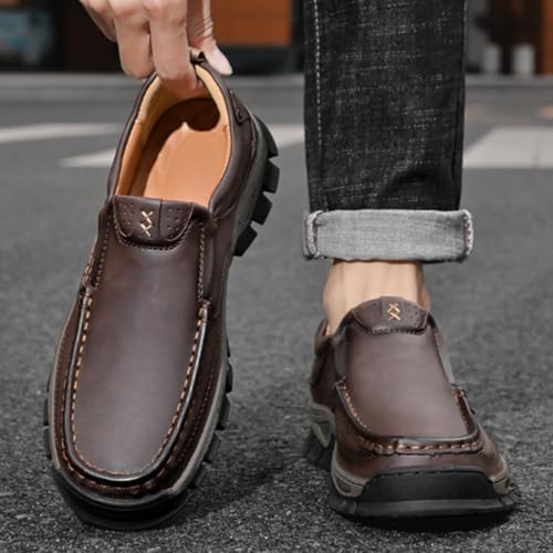 Enjerr Orthopedic Slip-On Balance Shoes Men, Breathable Non-Slip Leather Loafers with Arch Support, Casual Comfortable Walking & Travel Shoes (Dark Brown-a,12)3
