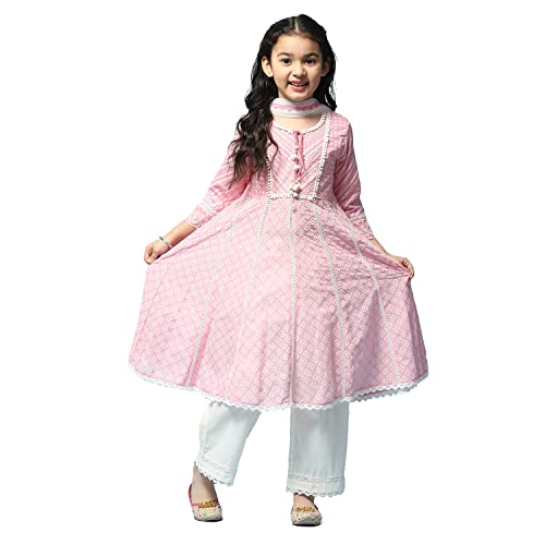 Image of BIBA Girls Cotton Kalidar Kurta Narrow Pants Suit Set