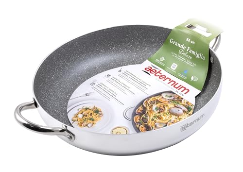 Aeternum, Grande Famiglia, Grandi Dimensioni, Tegame Antiaderente, Adatto all'Induzione, Diametro 36 cm, Alluminio, Argento