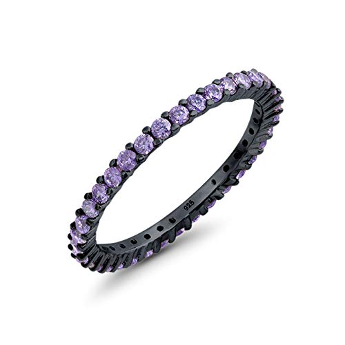 Blue Apple Co. Full Eternity Stackable Wedding Band Ring Black Tone Simulated Amethyst Cubic Zirconia 925 Sterling Silver Size-5