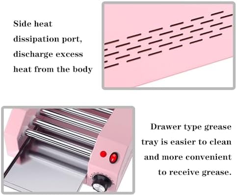 Electric Hot Dog Roller Machine, 300W 5-Roller Grill, Countertop Hot Dog Heater for Snack Bars & Convenience Stores - Perfect for Parties & Events (Pink)