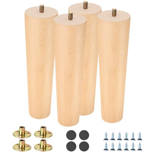 OLBRUS 8 Inch Round Furniture Legs - Solid Wood Sofa Feet, Replacement Legs for Couch, Chair, and Cabinet Set of 4 (8 Inch, Wood)