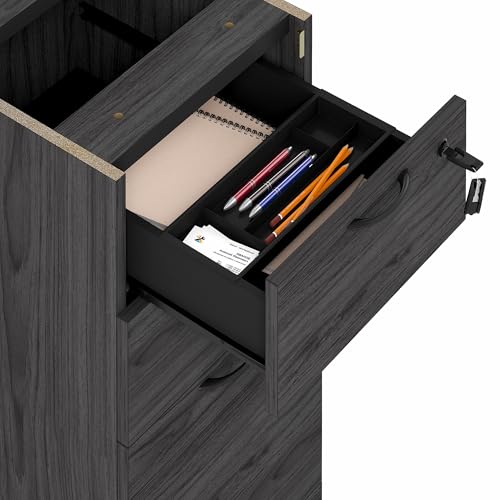 Image of Furinno Roger File Cabinet, 3-Drawer Fixed Pedestal Filing Cabinet with Lock, Soft-Close Drawers with Drawer Organizer, for Home Office, Coastal Grey