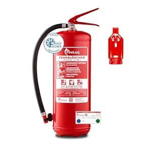 FireLoq 6kg Pulver Feuerlöscher für Brandklasse ABC mit 27A 183B C ergibt 9 LE Dauerdruck inkl. Prüfnachweis,Wandhalter und Manometer