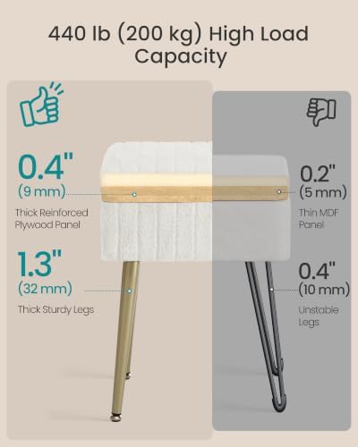 SONGMICS Vanity Stool Chair Faux Fur with Storage, Vanity Bench, Metal Legs, Adjustable Feet, for Living Room, Bedroom, Makeup Room, Cream White ULOM505WZ02 — view 6