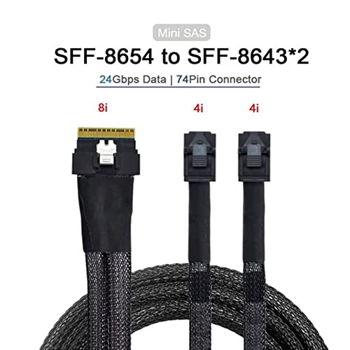 Cable SlimSAS SFF-8654 8i a 4 SFF-8643 de 1 metro en color negro para servidor 3