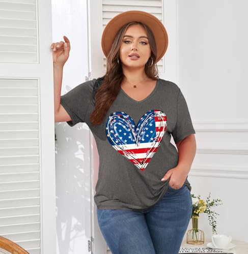Image of ForHailey Women's Plus Size Short Sleeve Tee Shirt V Neck Basic Ladies Loose Fit T Shirt 1X-5X