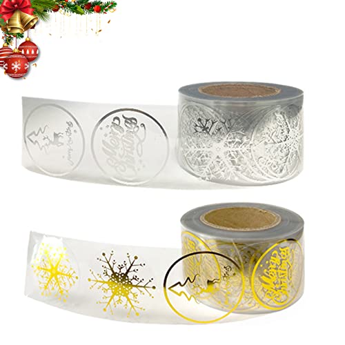 GLAITC Christmas Glitter Stickers,1000 Pcs Gold and Silver Christmas Label Stickers 4 Designs Xmas Gift Present Tags Self Adhesive Scrapbook Sticker for Christmas Decorations,2.2cm/1 inch