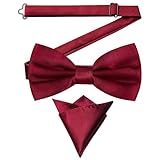 Horktrust Noeud papillon homme, noeud papillon enfant   Pré noué & Réglable avec Pocket Square   Idéal pour Mariage, Business et Soirée   Rouge Foncé