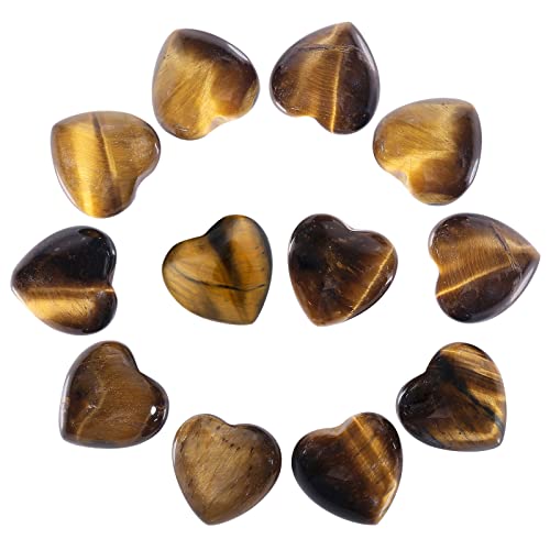 Nupuyai 12pcs Tiger's Eye Crystal Heart Love Palm Worry Stone for Chakra Healing Carved Stone for Home Decoration 1.5cm