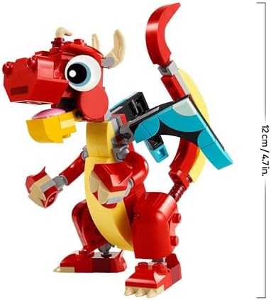 LEGO Creator 3in1 Red Dragon Toy to Fish Figure to Phoenix Bird Model, Animal Figures Set, Gifts for 6 Plus Year Old Boys, Girls and Kids 31145 - View 8