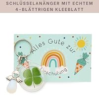 Milaboo 2er Set zur Einschulung – Schutzengel-Figur & Schlüsselanhänger mit echtem Kleeblatt – Dekorativer Geschenk- & Erinnerungsartikel – Ansicht 5