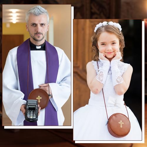 Image of Leather Communion Burse for Pyx, Catholic Pyx Case with Strap for Communion Host Priests Deacons Gifts