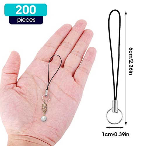 Molain 519907_1-TYLUSGKYJ-QX 200 Pcs Cell Phone Split Ring Strap, Cellphone Charm Cords Detachable Lanyard Phone Ring Strap Black Wrist Lanyard Diy Lariat Rope thumb #1