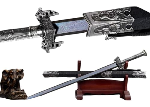 LOONGSWORD Handmade Chinese Han Sword | High Manganese Steel Blue Blade | Traditional Longquan Forging | 40.2'' Total Length | Collectible Martial Arts Gift