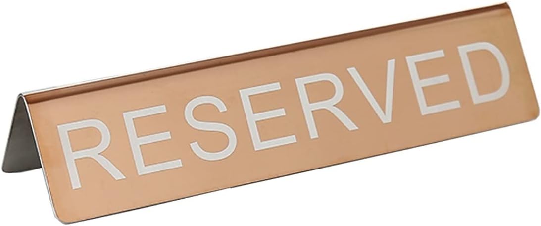 10PCS Reserved Table Signs, Stainless Steel Table Top Reserved Sign for Restaurants, Wedding, 5x21cm Tent Table Sign Double Sided Display Reserved Table Signs Metal (Gold 10pcs 21 x 5 cm)