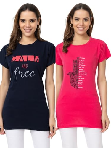 Image of New Crush Women Cotton Printed Regular Fit T-Shirts /Top /Long Night Wear T-Shirt for Women's & Girls (Pack of 2)