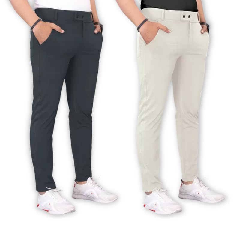 gibbonte Men's Stylish Slim Fit Lycra Blend Trousers - Pack of 2 (Combo) Formal Pants for Men | Stretchable Regular Office Formal Wear | Comfortable Solid Casual, Business, and Work Trousers for Men-picture-20