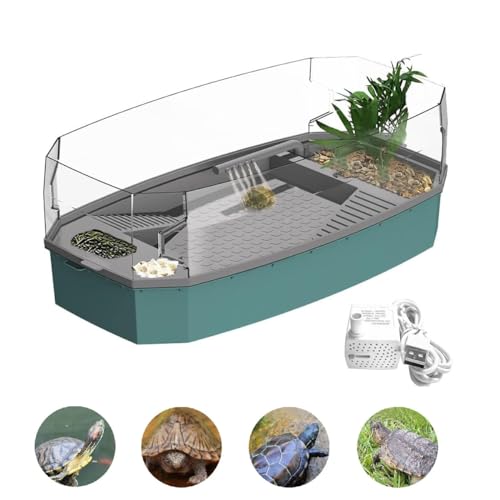 Turtle Tank Tortoise Aquarium Habitat Starter Kit with Adjustable Water Pump Filter Basking Platform Reptile Terrarium for Crab Crayfish Terrapin Small Amphibious Creatures Pet Container 64x30x23.5cm