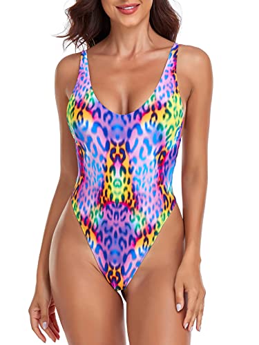 Relleciga R2051-198M Women'S Purple Leopard High Cut Low Back One Piece Thong Swimsuit thumb #2